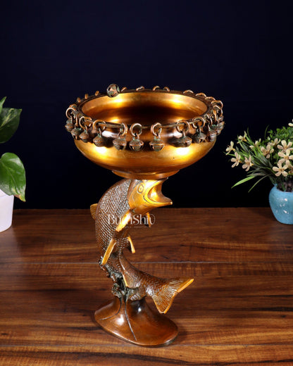 Designer Brass Jumping Dolphin Urli Bowl with Ghungroos | Unique Festive Decor & Gift - Budhshiv.com