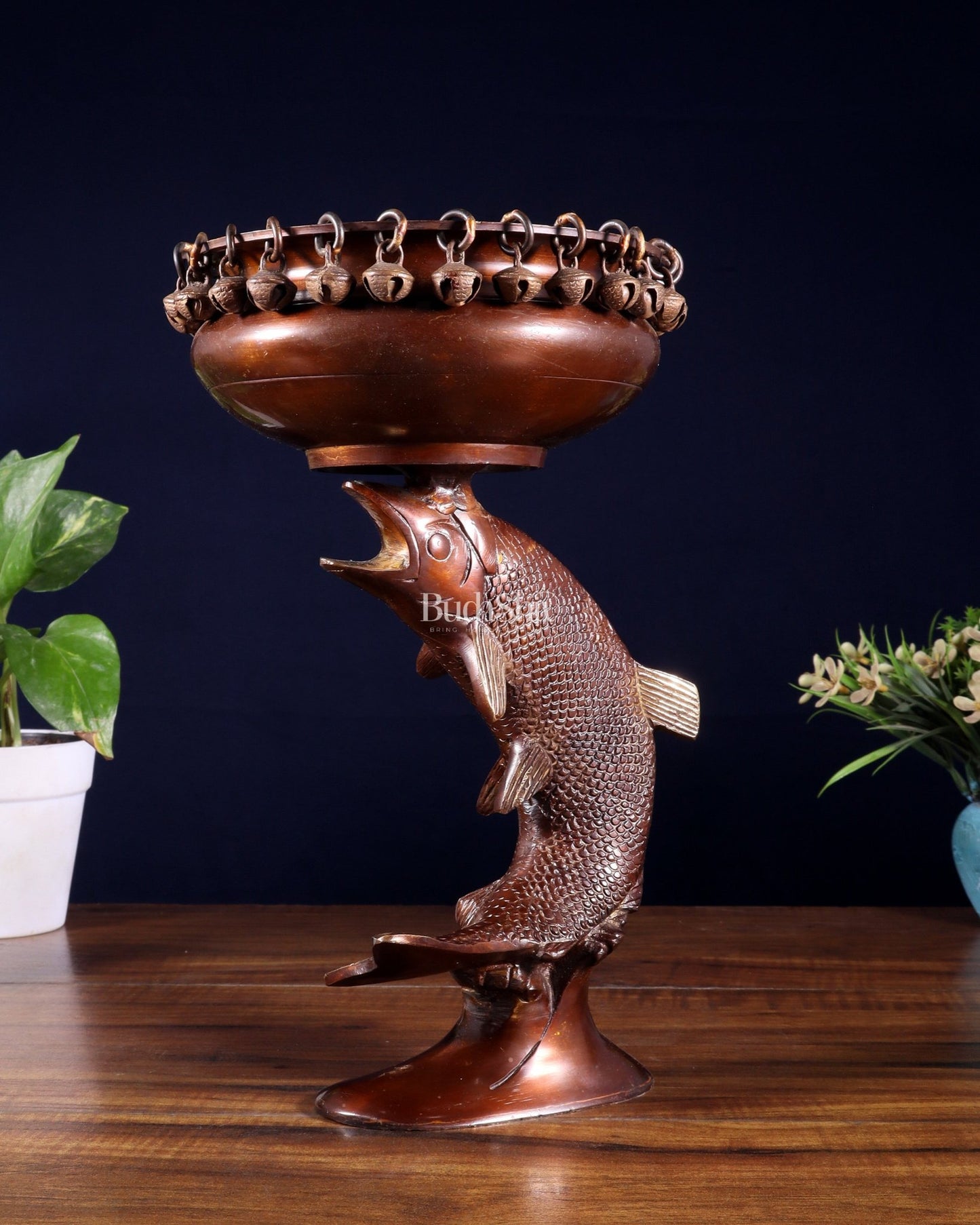 Designer Brass Jumping Dolphin Urli Bowl with Ghungroos | Unique Festive Decor & Gift - Budhshiv.com