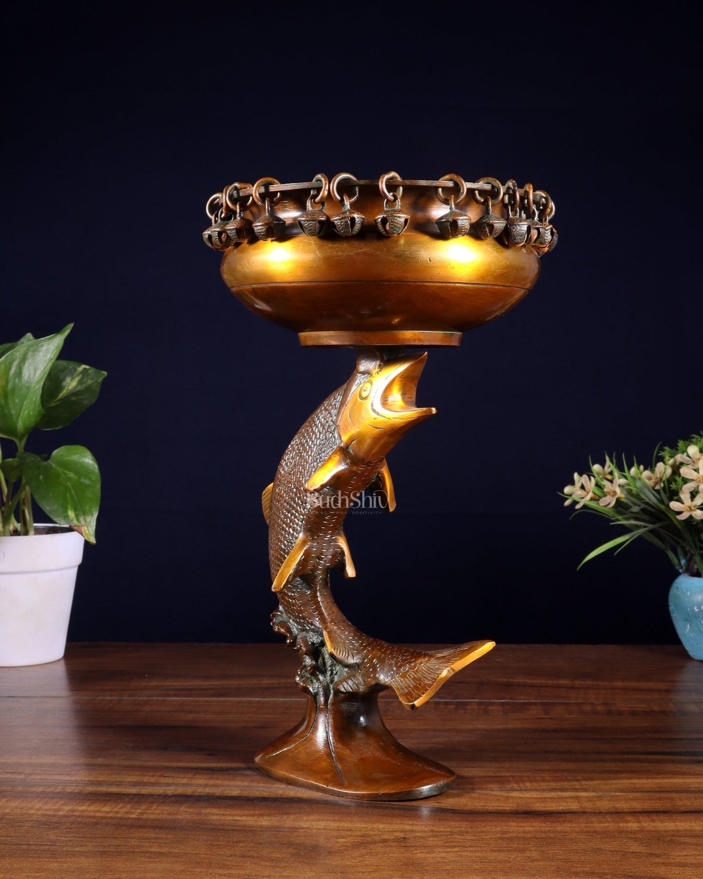 Designer Brass Jumping Dolphin Urli Bowl with Ghungroos | Unique Festive Decor & Gift - Budhshiv.com