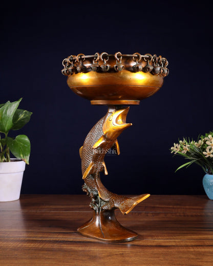 Designer Brass Jumping Dolphin Urli Bowl with Ghungroos | Unique Festive Decor & Gift - Budhshiv.com