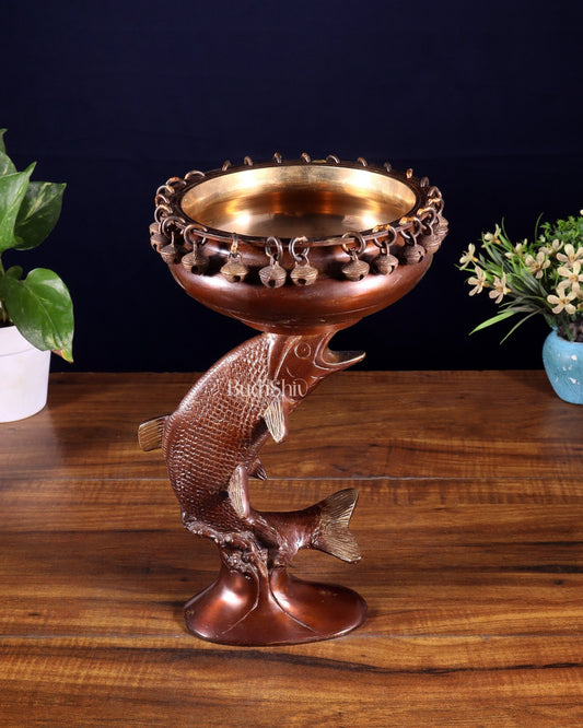 Designer Brass Jumping Dolphin Urli Bowl with Ghungroos | Unique Festive Decor & Gift - Budhshiv.com