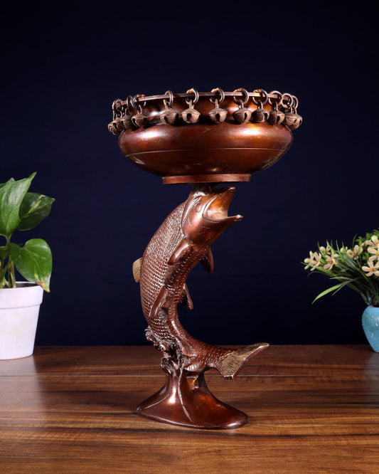 Designer Brass Jumping Dolphin Urli Bowl with Ghungroos | Unique Festive Decor & Gift - Budhshiv.com