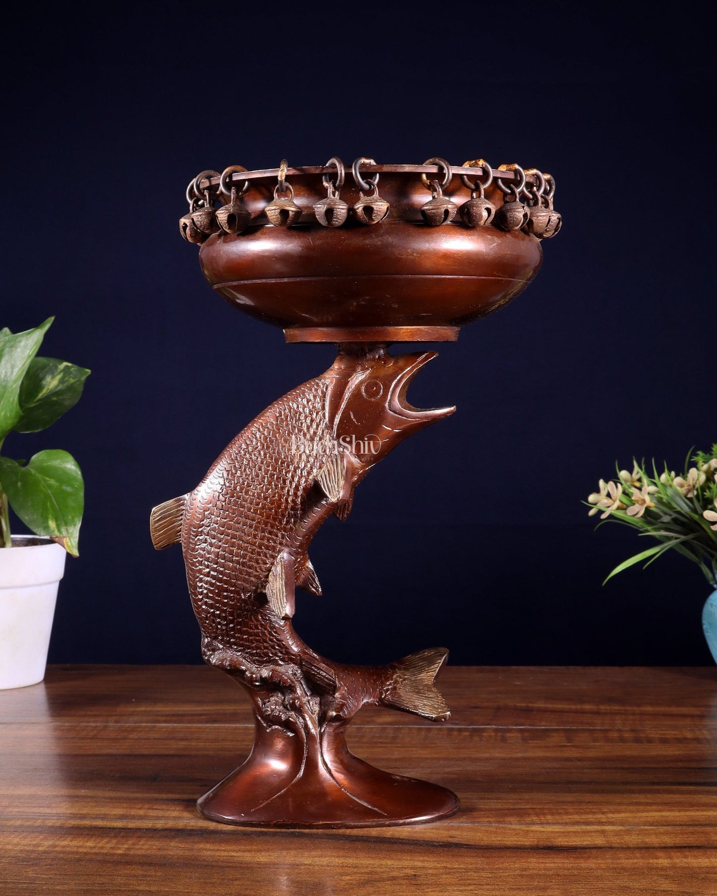 Designer Brass Jumping Dolphin Urli Bowl with Ghungroos | Unique Festive Decor & Gift - Budhshiv.com
