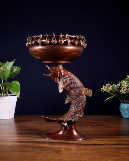 Designer Brass Jumping Dolphin Urli Bowl with Ghungroos | Unique Festive Decor & Gift - Budhshiv.com