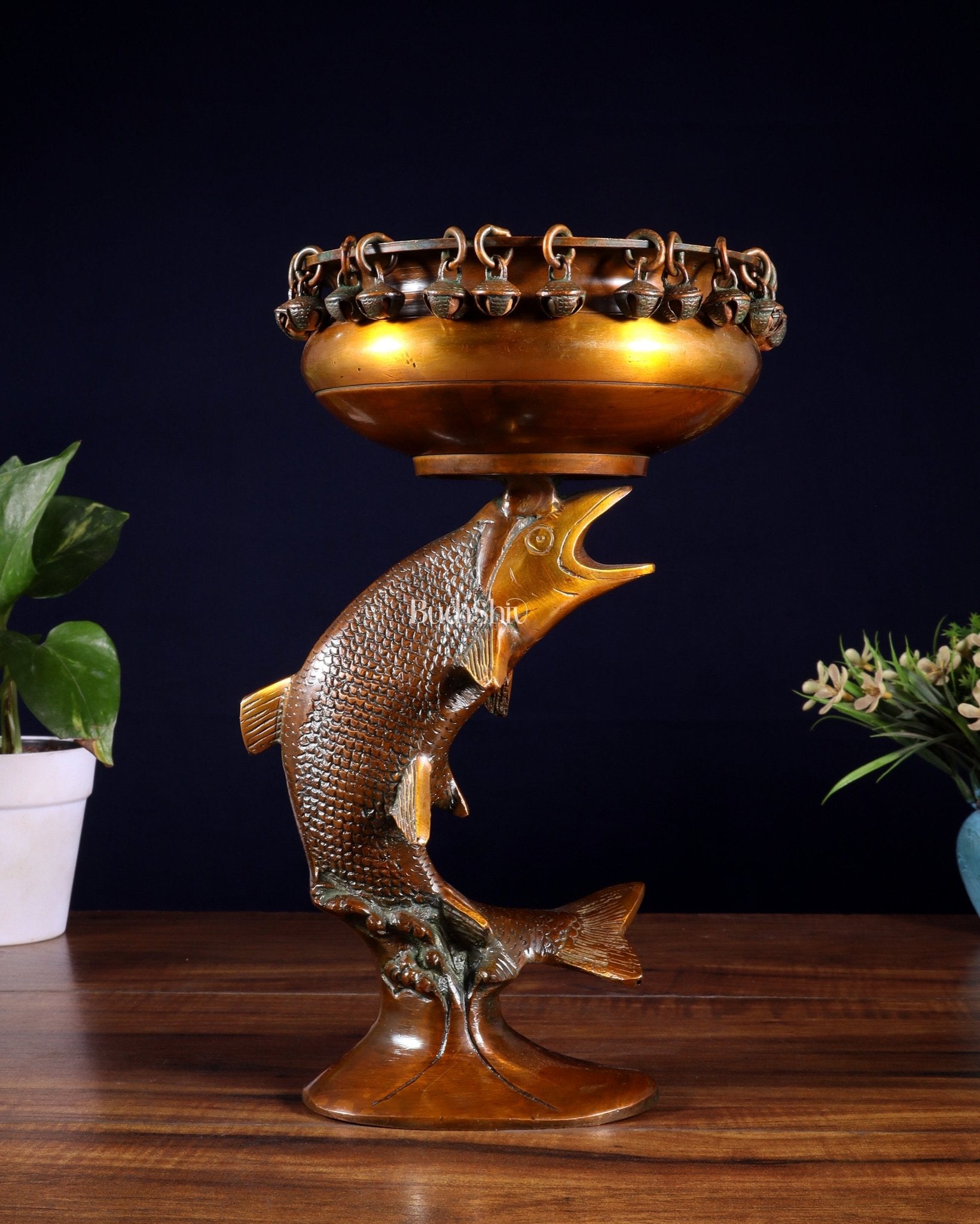 Designer Brass Jumping Dolphin Urli Bowl with Ghungroos | Unique Festive Decor & Gift - Budhshiv.com