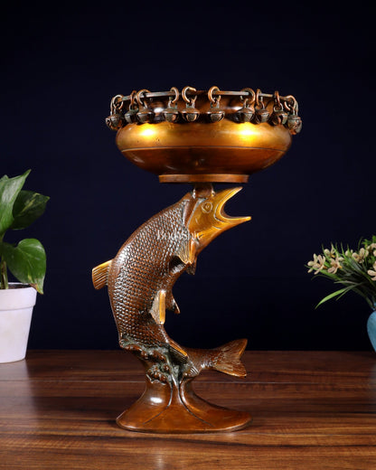Designer Brass Jumping Dolphin Urli Bowl with Ghungroos | Unique Festive Decor & Gift - Budhshiv.com