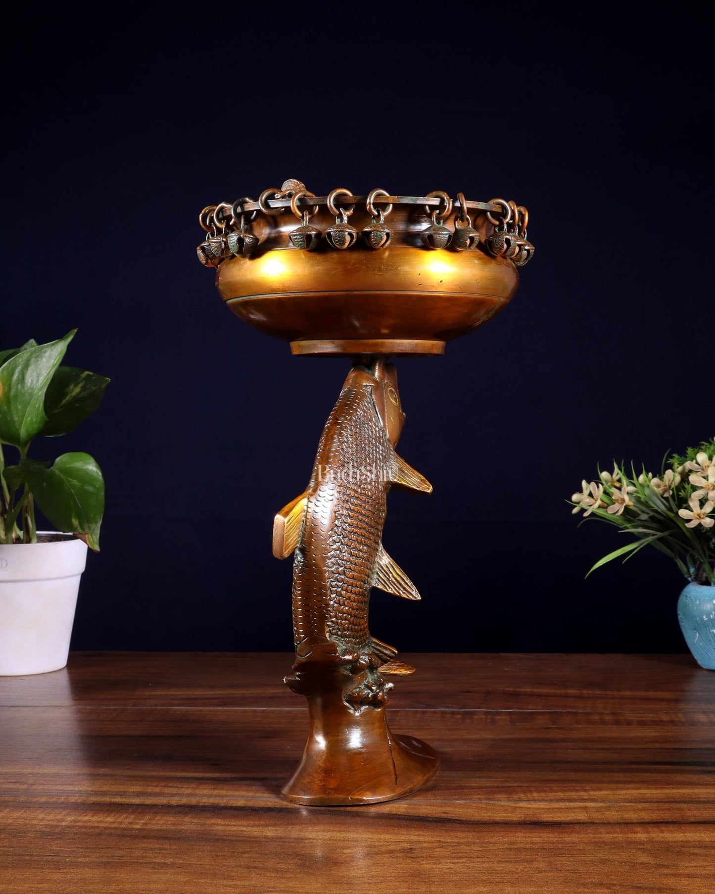 Designer Brass Jumping Dolphin Urli Bowl with Ghungroos | Unique Festive Decor & Gift - Budhshiv.com