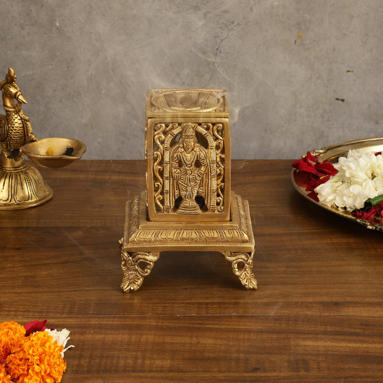 Dhoop Dhani with Shankh chakra namah design| T - Light Holder | 6.5x5x5 inch - Budhshiv.com
