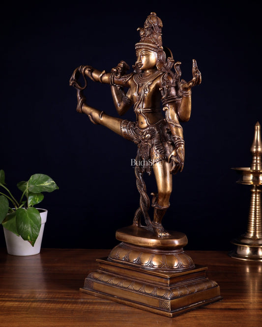 Divine 18 - Inch Brass dancing shiva with right leg raised - Budhshiv.com