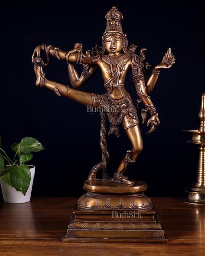 Divine 18 - Inch Brass dancing shiva with right leg raised - Budhshiv.com