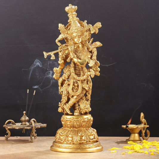 Divine Brass Krishna Idol 15" - Budhshiv.com