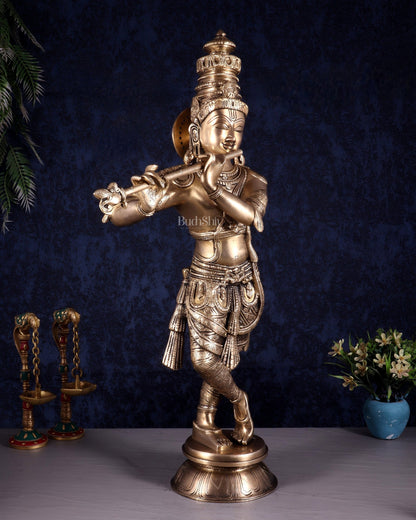 Divine Brass Krishna Idol | 23 inch - Budhshiv.com