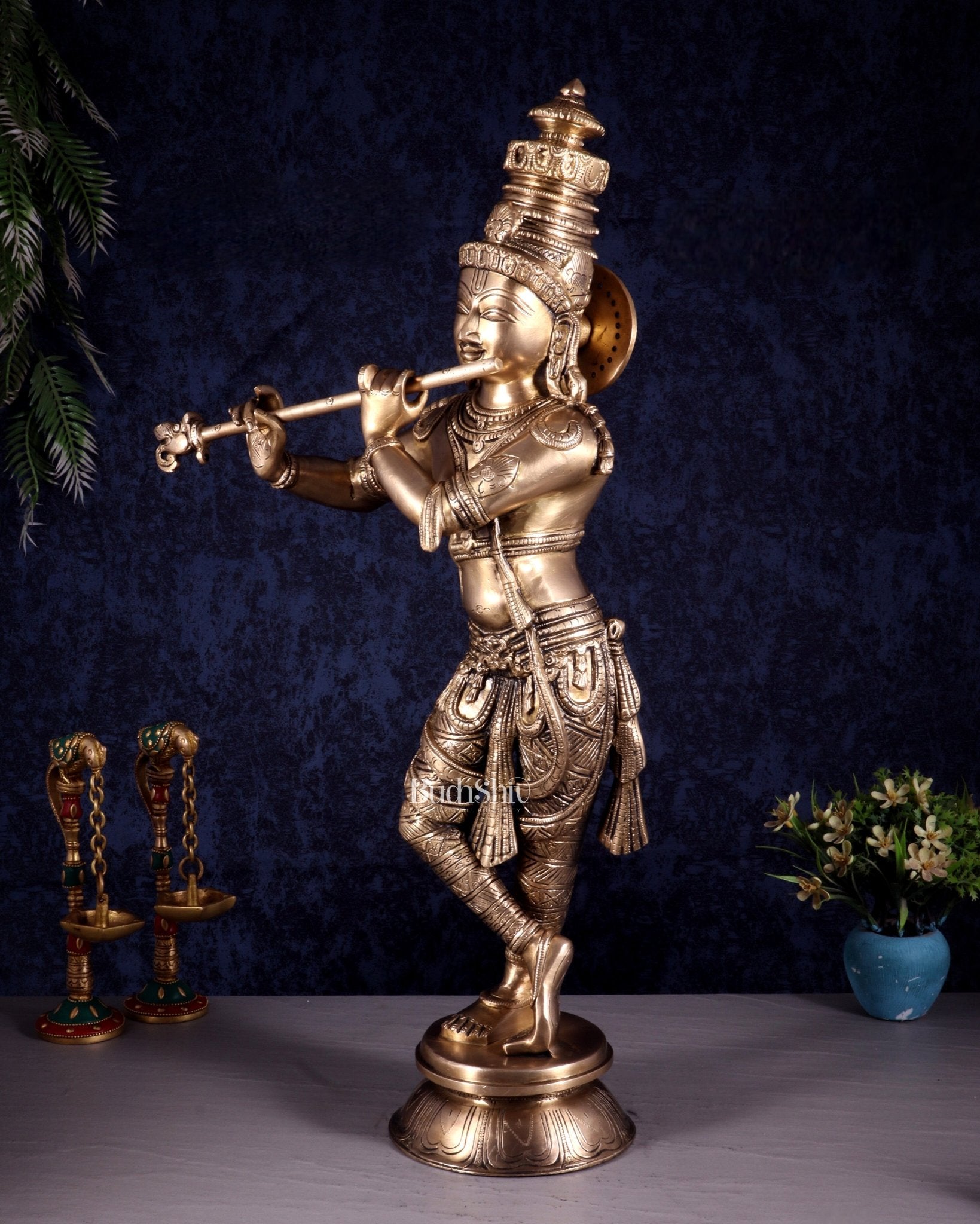 Divine Brass Krishna Idol | 23 inch - Budhshiv.com