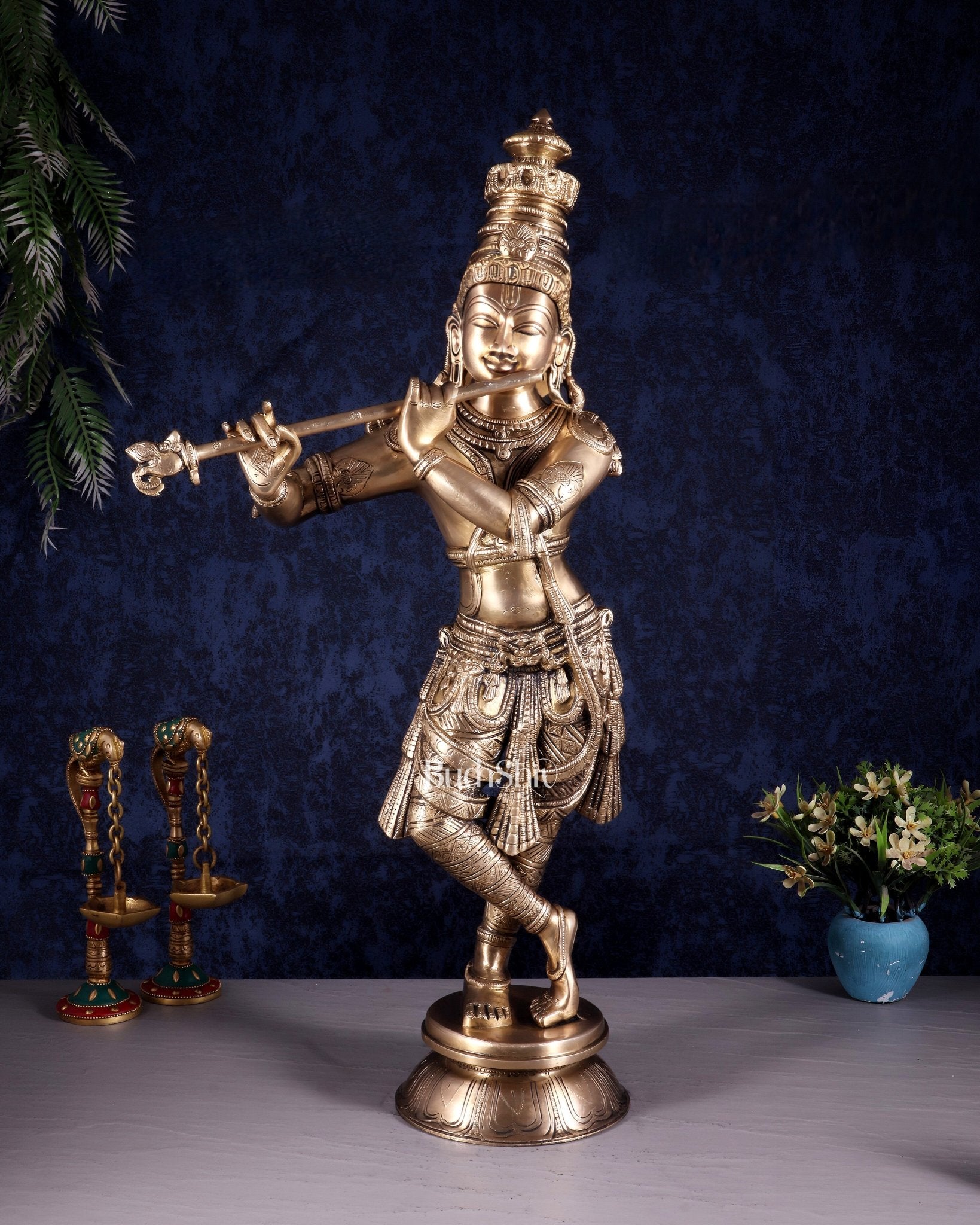 Divine Brass Krishna Idol | 23 inch - Budhshiv.com