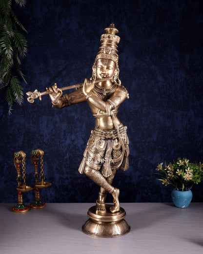 Divine Brass Krishna Idol | 23 inch - Budhshiv.com