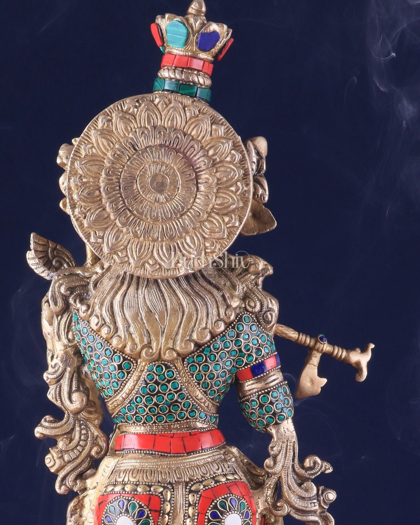 Divine brass Krishna Statue with stonework 25 inch - Budhshiv.com