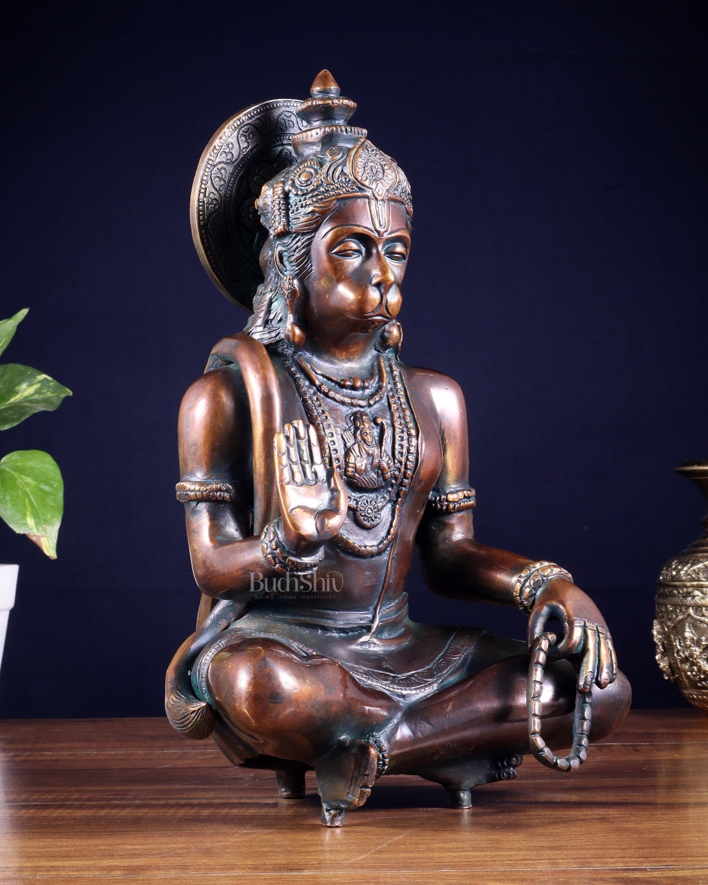 Divine Hanuman Brass blessing statue | 11" bronze tone - Budhshiv.com