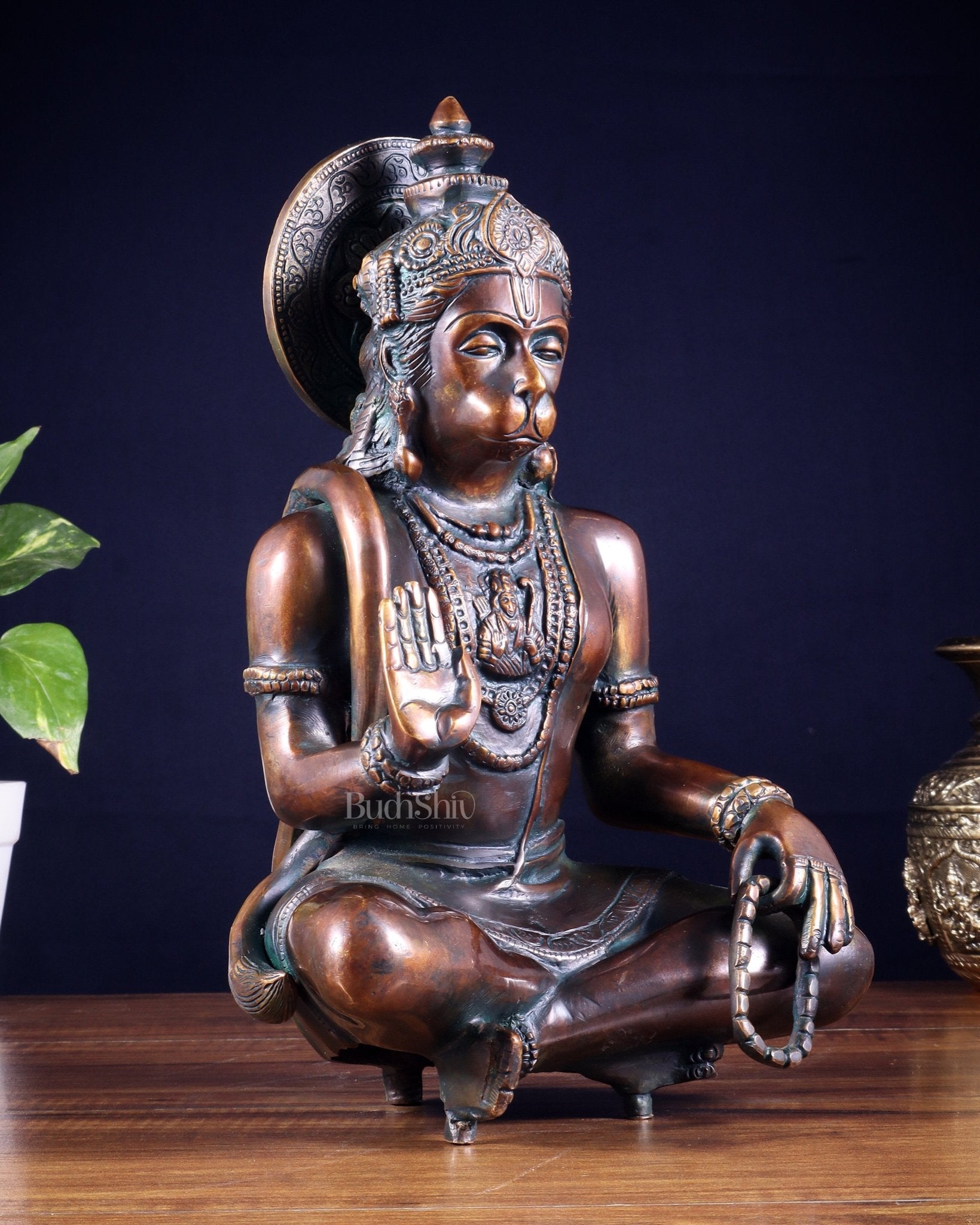 Divine Hanuman Brass blessing statue | 11" bronze tone - Budhshiv.com