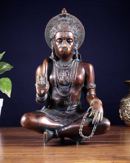 Divine Hanuman Brass blessing statue | 11" bronze tone - Budhshiv.com