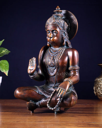 Divine Hanuman Brass blessing statue | 11" bronze tone - Budhshiv.com