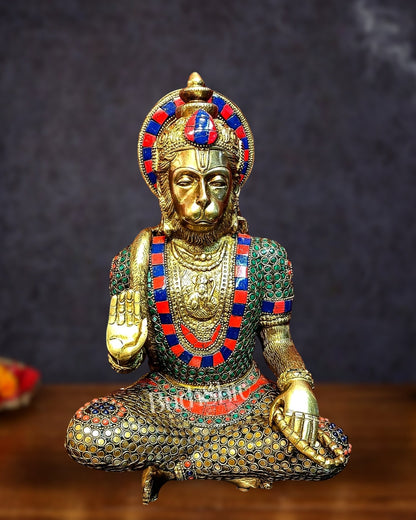 Divine Hanuman Brass Idol | Pure Brass with Stonework | 11" - Budhshiv.com