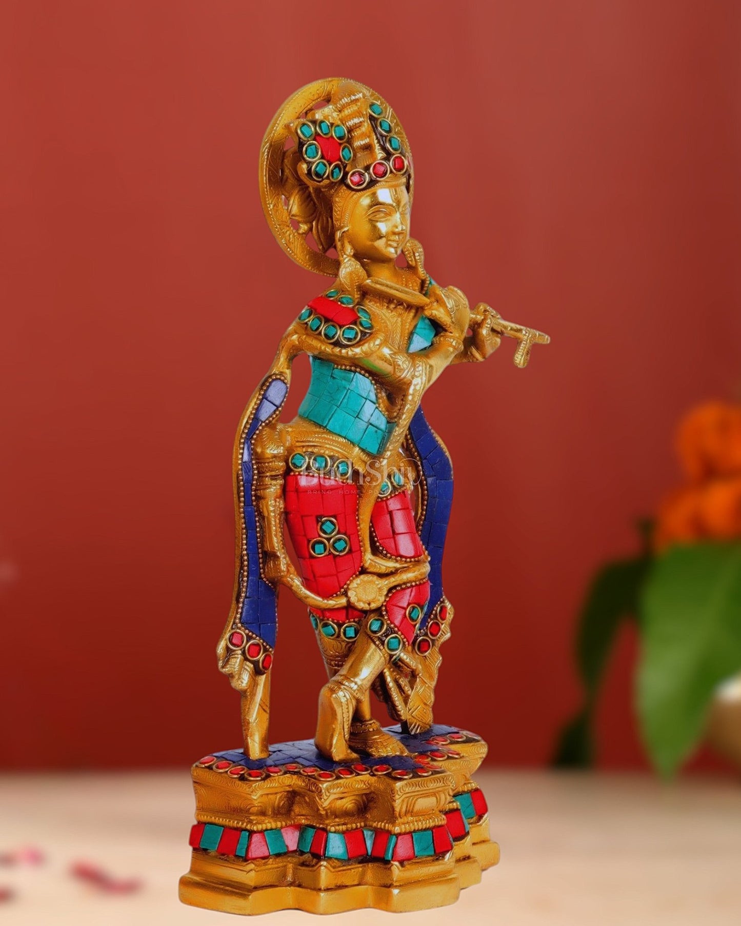 Divine Krishna Brass Idol - Handcrafted - 12 inch - Budhshiv.com