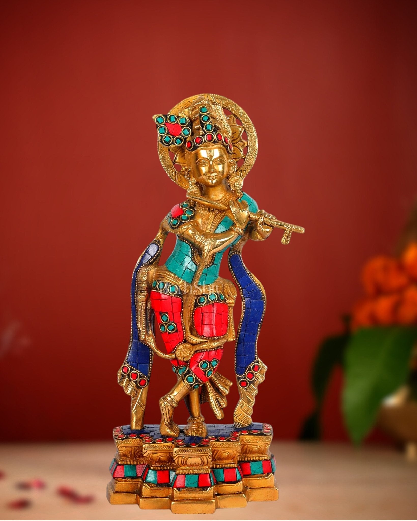 Divine Krishna Brass Idol - Handcrafted - 12 inch - Budhshiv.com