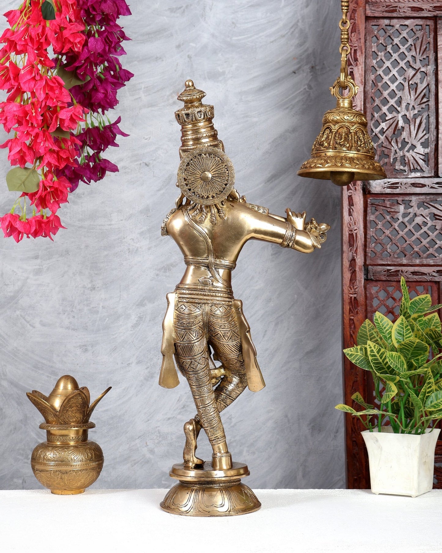 Divine Krishna Idol Superfine Brass 23 inch matte finish - Budhshiv.com