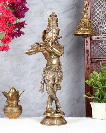 Divine Krishna Idol Superfine Brass 23 inch matte finish - Budhshiv.com