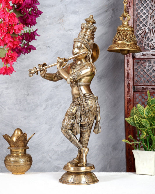 Divine Krishna Idol Superfine Brass 23 inch matte finish - Budhshiv.com