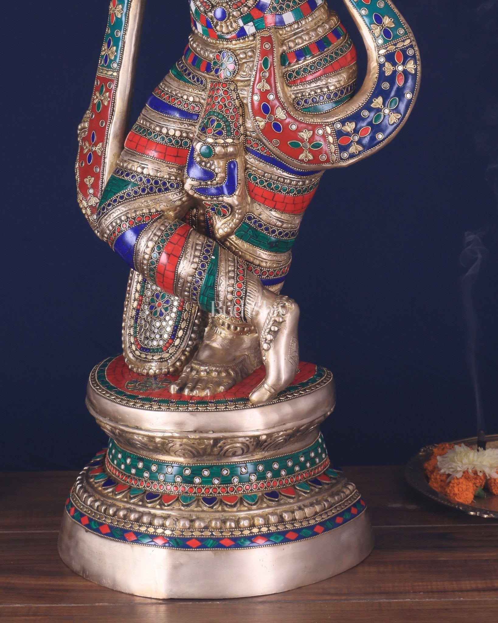 Divine Large brass Lord Krishna Statue - 36 inch with stonework - Budhshiv.com