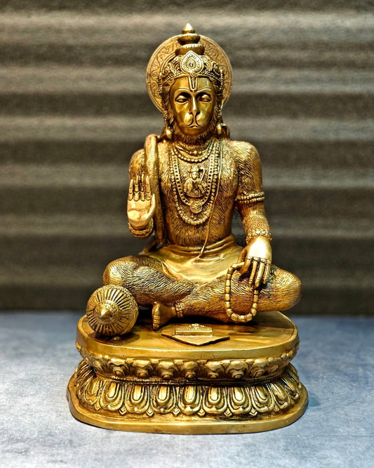 Divine Pure Brass Blessing Hanuman Idol - 14" - Budhshiv.com