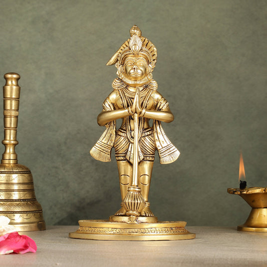 Divine Pure Brass standing Hanuman Idol | 9" - Budhshiv.com
