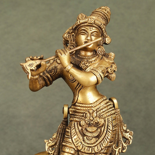 Divine Pure Brass Superfine Lord Krishna with Cow Idol - 10" Height - Budhshiv.com