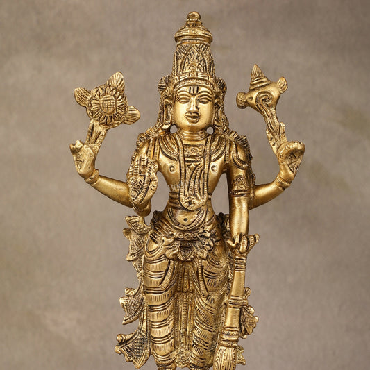 Divine Pure Brass Superfine Lord Vishnu Standing with Garuda Idol 9 inch - Budhshiv.com
