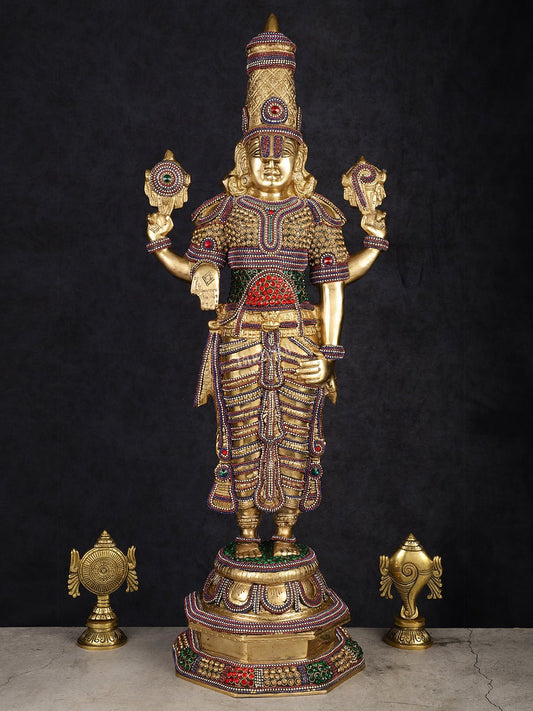 Divine Pure Brass Tirupati Balaji Idol 33" - Budhshiv.com
