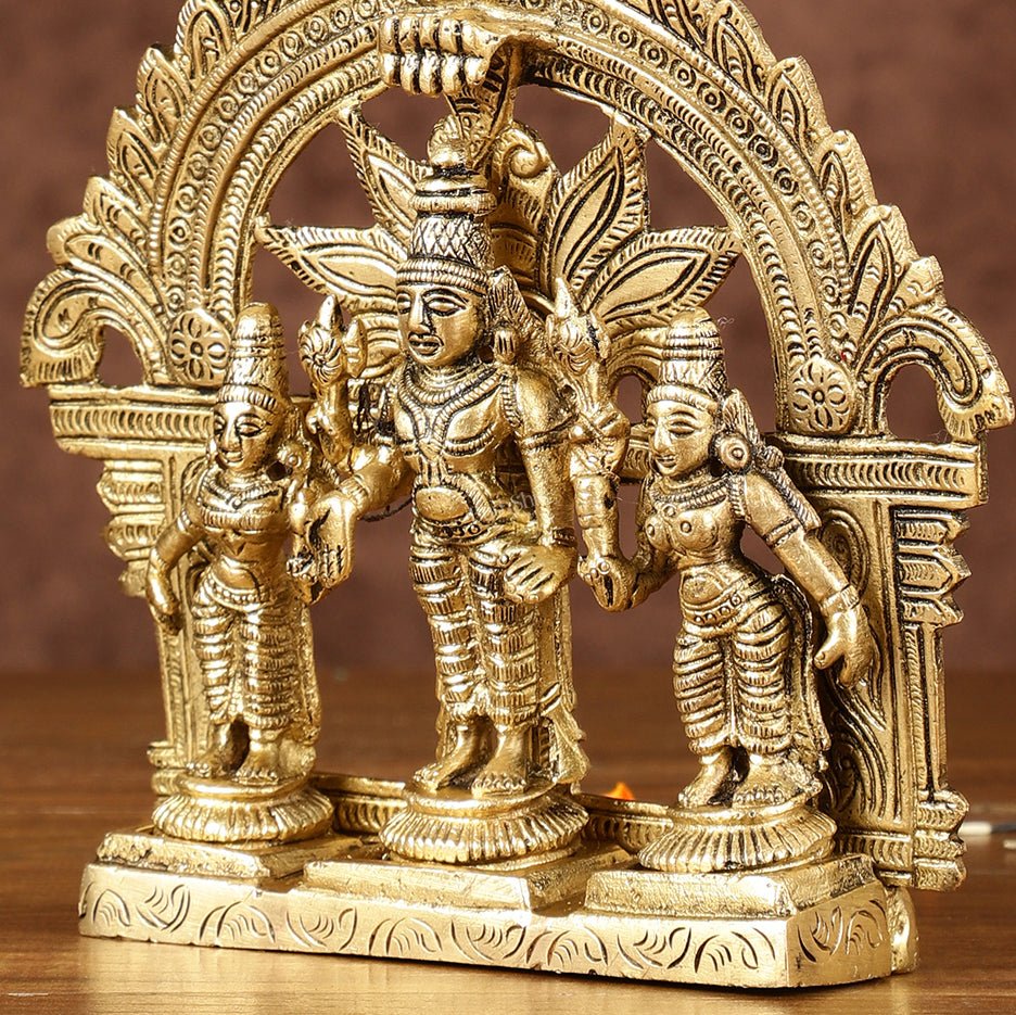 Divine Pure Brass Tirupati Balaji with Bhudevi and Sridevi Set with Thiruvarchi | Height: 5.5 inch - Budhshiv.com
