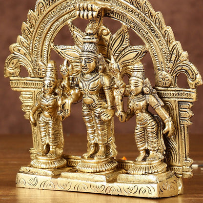 Divine Pure Brass Tirupati Balaji with Bhudevi and Sridevi Set with Thiruvarchi | Height: 5.5 inch - Budhshiv.com