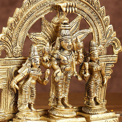 Divine Pure Brass Tirupati Balaji with Bhudevi and Sridevi Set with Thiruvarchi | Height: 5.5 inch - Budhshiv.com
