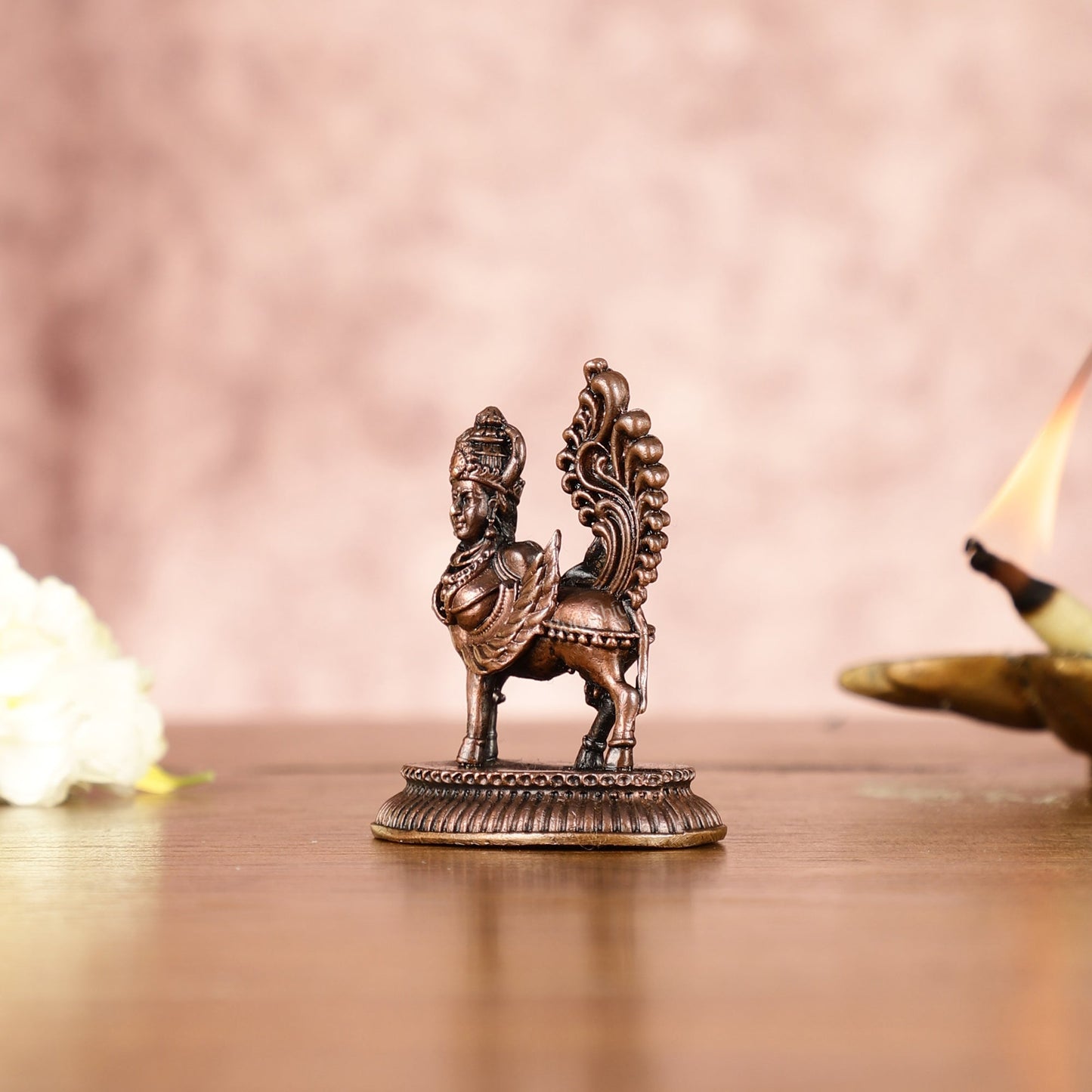 Divine Pure Copper Kamdhenu Cow Idol - Symbol of Abundance 2.5" - Budhshiv.com