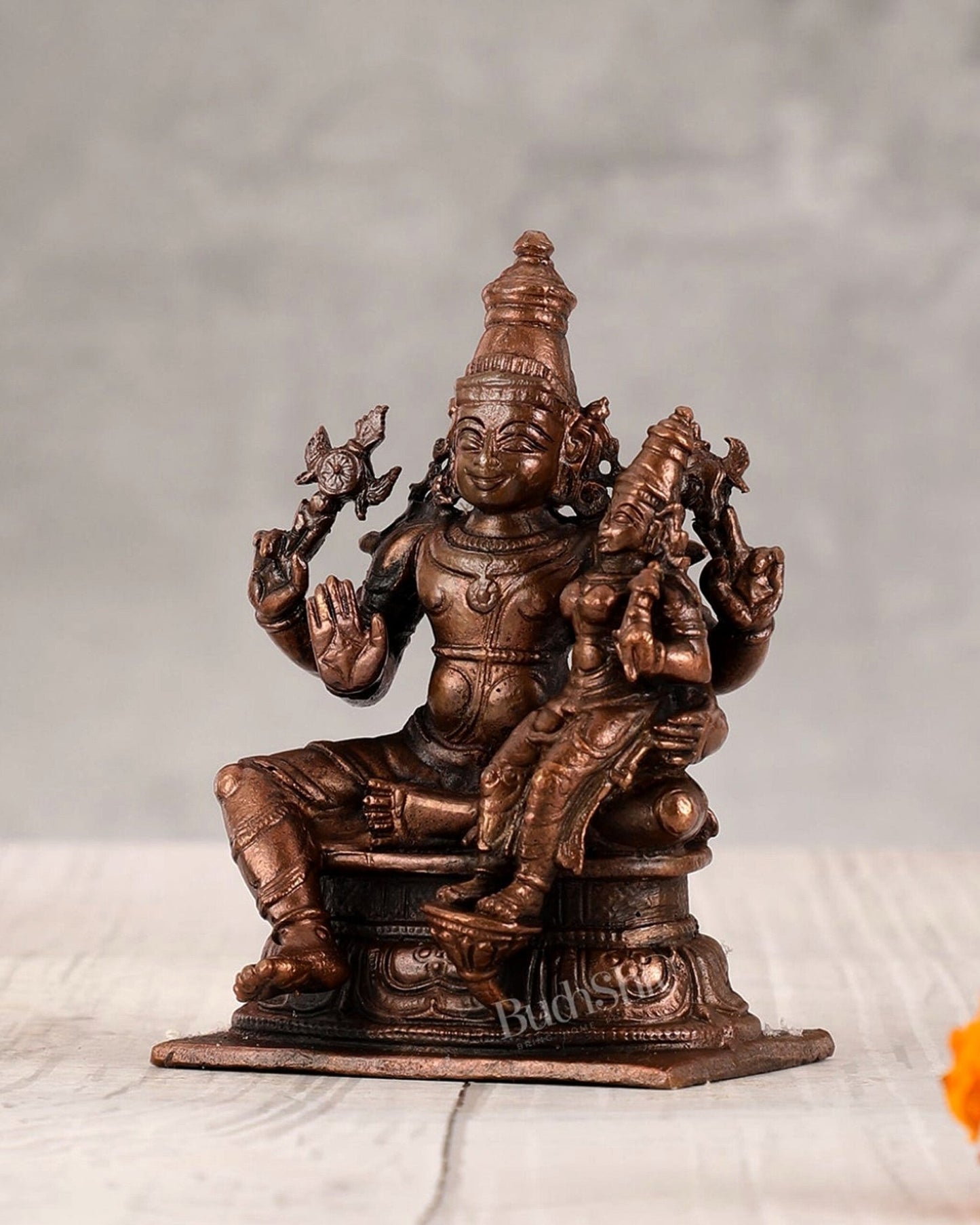 Divine Pure Copper Vishnu Lakshmi Idol - 4 inch - Budhshiv.com
