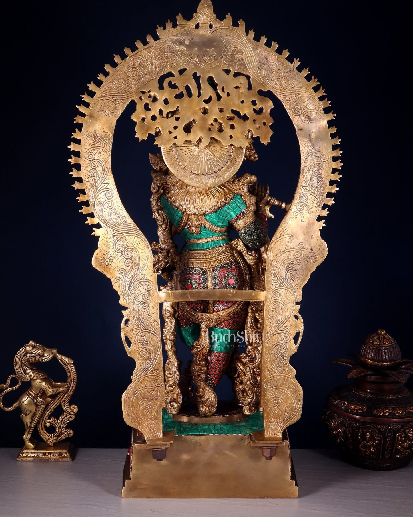 Divine Superfine Brass Krishna Statue 33 inch meenakari - Budhshiv.com