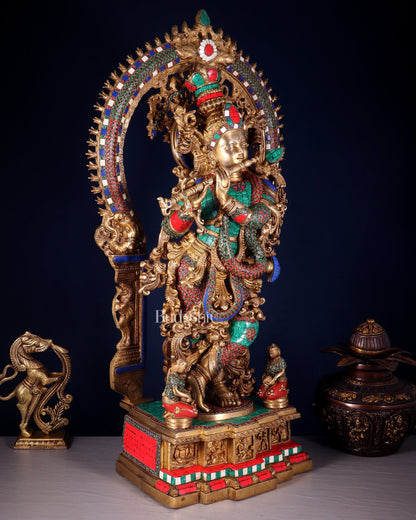 Divine Superfine Brass Krishna Statue 33 inch meenakari - Budhshiv.com