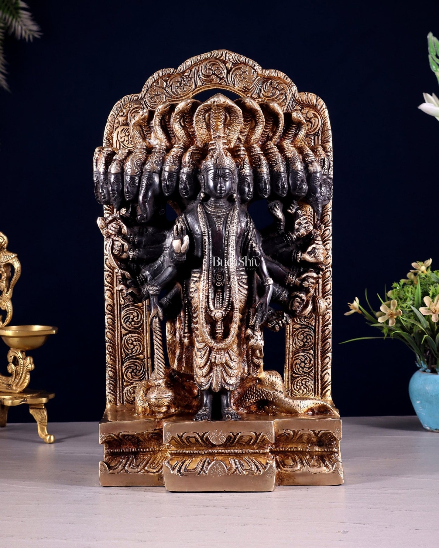 Divine Vishwaroopam of Lord Vishnu brass Statue | black tone | 14.5 Inch - Budhshiv.com