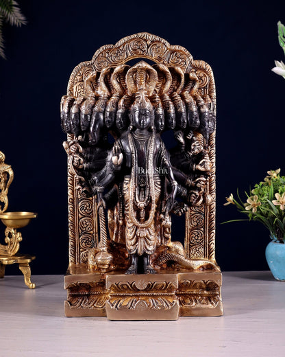 Divine Vishwaroopam of Lord Vishnu brass Statue | black tone | 14.5 Inch - Budhshiv.com