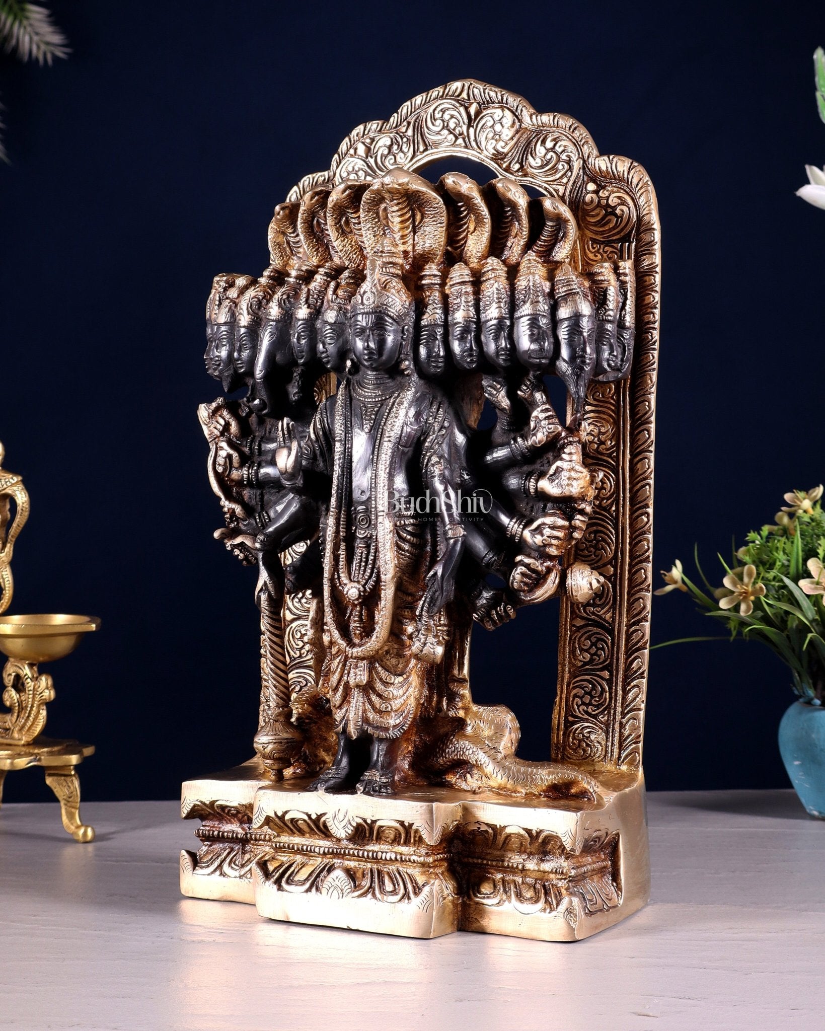 Divine Vishwaroopam of Lord Vishnu brass Statue | black tone | 14.5 Inch - Budhshiv.com