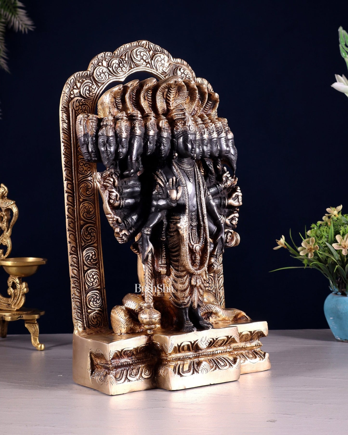 Divine Vishwaroopam of Lord Vishnu brass Statue | black tone | 14.5 Inch - Budhshiv.com
