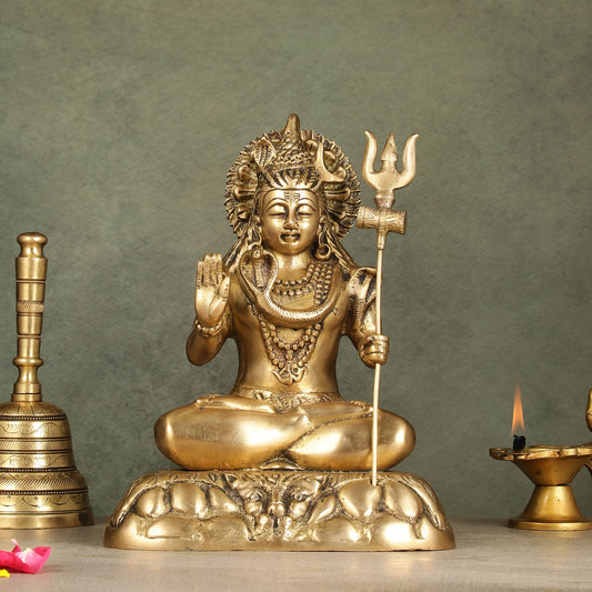 Elegant 10.5 - Inch Brass Lord Shiva Idol - Budhshiv.com
