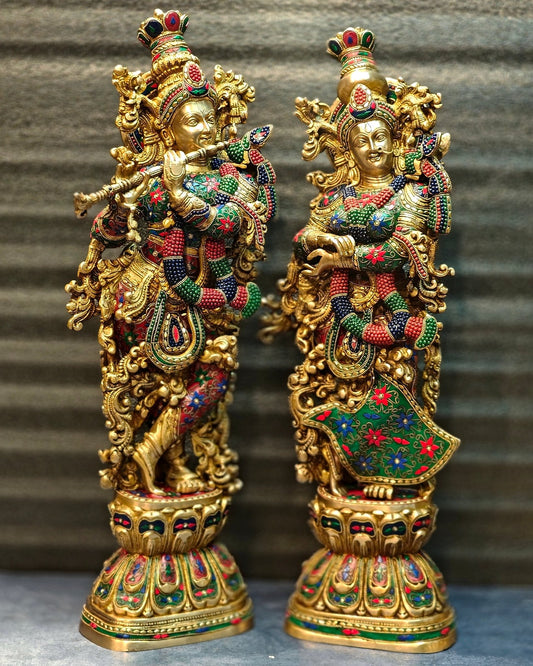 Elegant Brass Handcrafted Radha Krishna Idols - 30" Tall, 35 kg Pair - Budhshiv.com