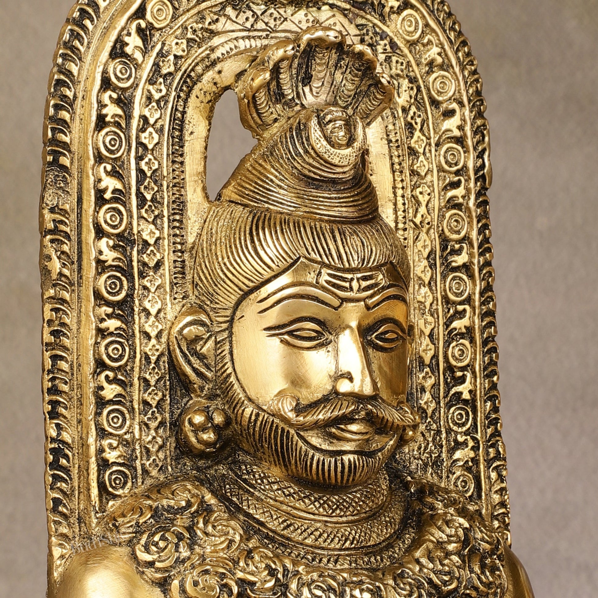 Elegant Brass Lord Shiva Face with Kirtimukha and Frame Table Accent - 8" - Budhshiv.com